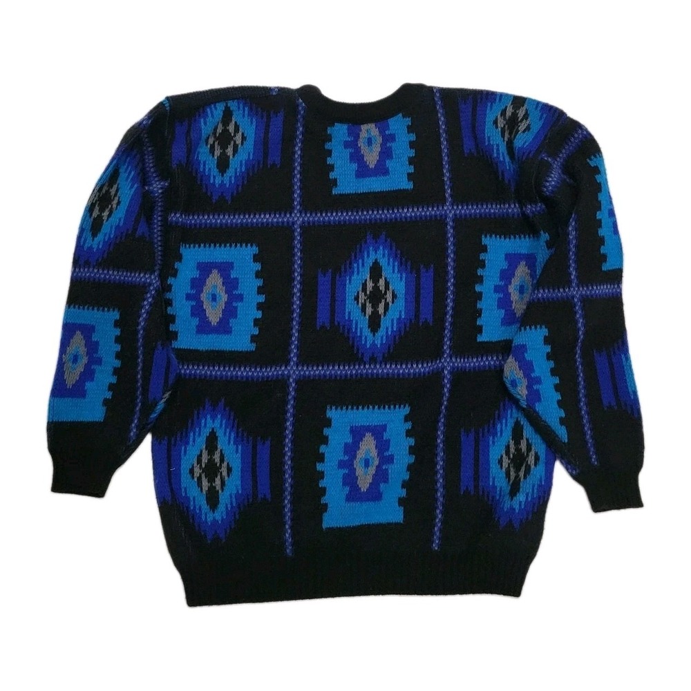 Vintage Adam Sloane Sweater Mens M Acrylic Wool Blend 80s Geometric Grandpa Core - Picture 2 of 4